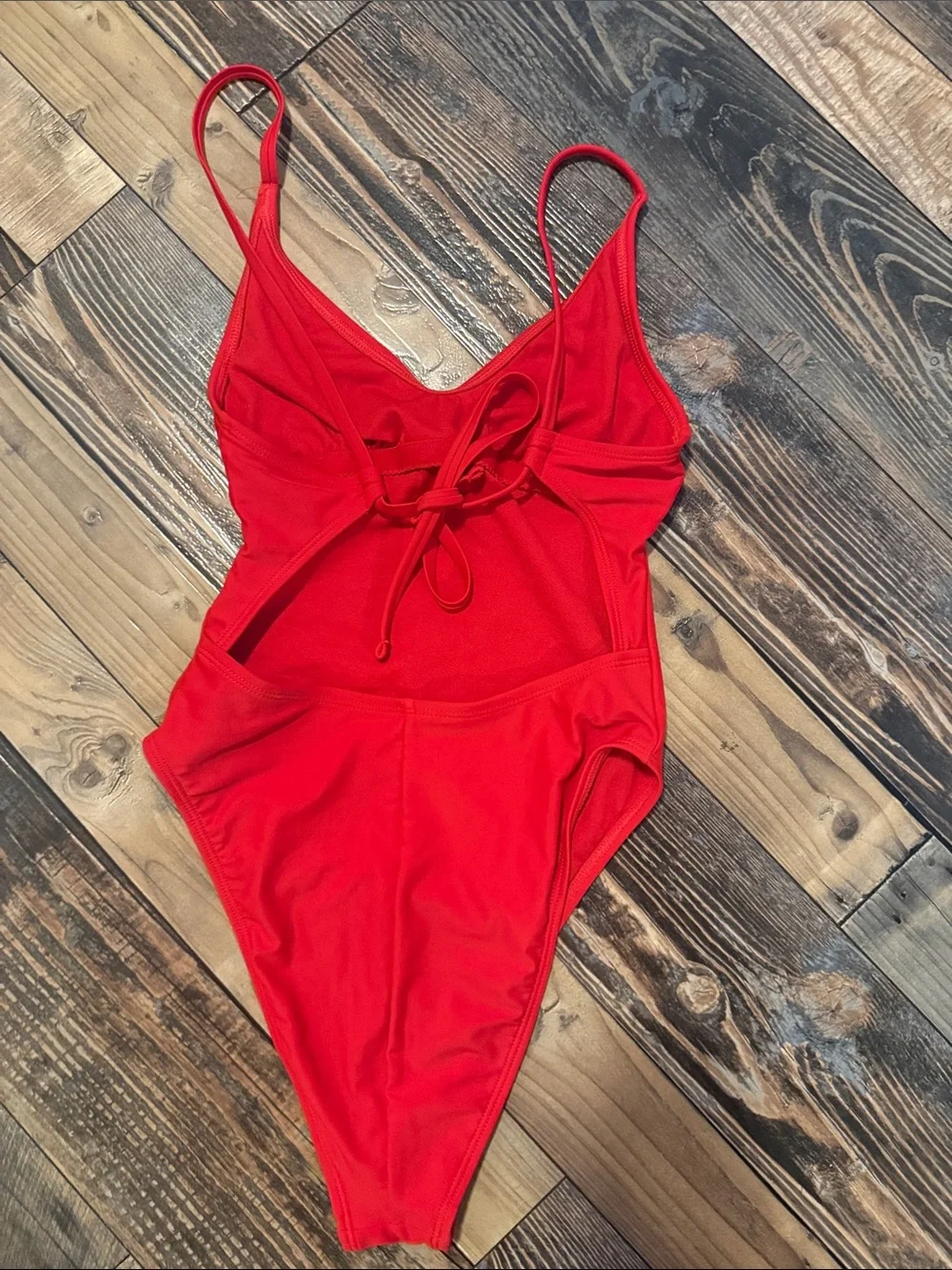 Red One-Piece Swimsuit - high thigh open back size xs